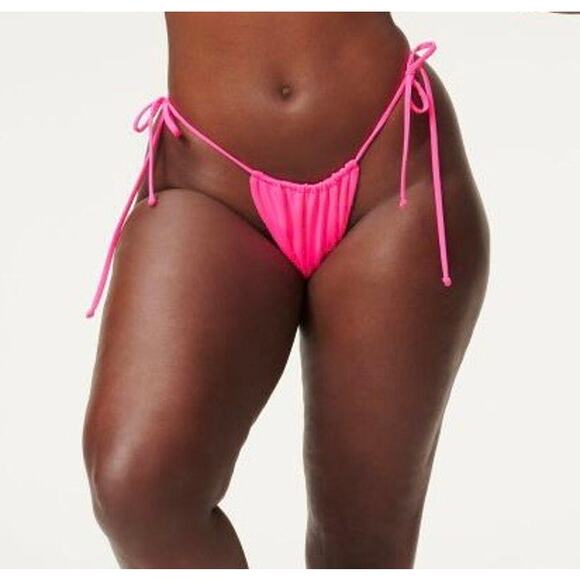 Good American Hot Pink Tiny Ties Side Tie Cheeky Swim Bikini Bottom Size 1 - Picture 1 of 8